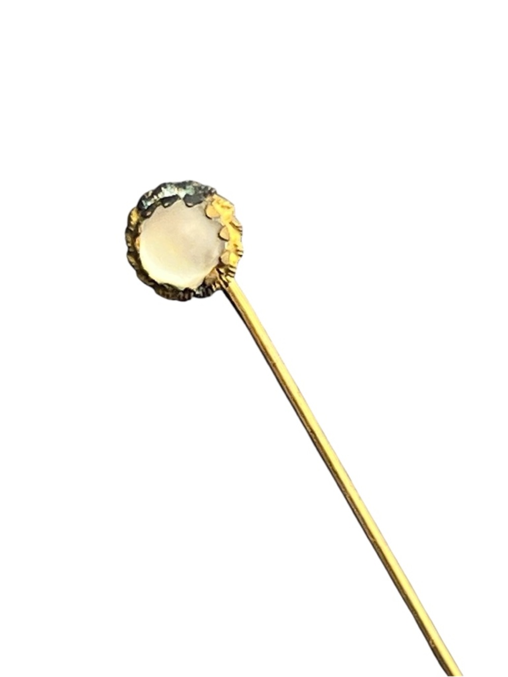 Victorian antique gold tone white round stone stick pin vintage